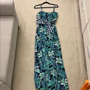 Lilly Pulitzer Blue Green Jumpsuit with Spaghetti Straps for Resort Wear